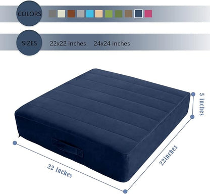 MeMoreCool Square Floor Pillow Seating for Adults Kids, Large Meditation Cushion Floor Pillow with Thick Foam & Soft Tufted Cover, Washable Big Pillow Seat Floor Cushion for Sitting Yoga 22" Navy
