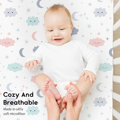 Yoofoss Baby Crib Sheets for Boys Girls, Fitted Crib Sheet 2 Pack for Standard Crib and Toddler Mattress, Super Soft Microfiber Baby Sheet 28x52x8in(Cloud)