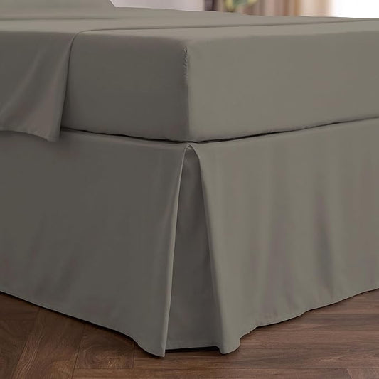 Mellanni Bed Skirt Twin Size - Bed Skirting - 15-Inch Tailored Drop Pleated Dust Ruffle - Hotel Luxury Bedding - Wrinkle, Fade, Stain Resistant - 1 Bedskirt (Twin, Dark Taupe)