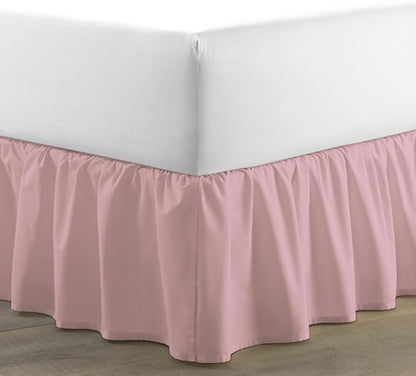 Bed Skirt - Ruffled Bed Skirt (Short Queen, Pink) 12 Inch Drop Dust Ruffle with Platform, 100% Cotton 800 Thread Count Fabric - Dust Ruffle Bedskirt for Easy Fitting and Easy Care