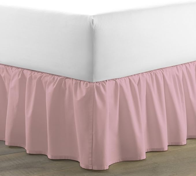 Bed Skirt - Ruffled Bed Skirt (Queen XL, Pink) 12 Inch Drop Dust Ruffle with Platform, 100% Cotton 800 Thread Count Fabric - Dust Ruffle Bedskirt for Easy Fitting and Easy Care