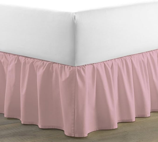 Bed Skirt - Ruffled Bed Skirt (King XL, Pink) 12 Inch Drop Dust Ruffle with Platform, 100% Cotton 800 Thread Count Fabric - Dust Ruffle Bedskirt for Easy Fitting and Easy Care
