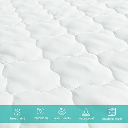 Biloban Pack n Play Sheets and Waterproof Mattress Protector, Grey&Pink, Breathable, Washable, Water Proof, 4 Pack