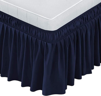 Navy Blue Wrap Around Bed Skirts with 16" Drop - Three Sides Fabric Adjustable Elastic Dust Ruffle Silky Soft -600 TC Stretchy Bed Skirt-Twin XL(39"X 80") Navy Blue