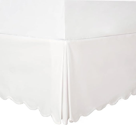 HIG Off-White Chic King Bed Skirt - Easy Fit Scallop Edge Pleated Bedskirts, 14 Inch Drop Anti-Slip Dust Ruffle, Thick Fabric for Enhanced Privacy, Pre-Washed for Long-Lasting Use(N60022)