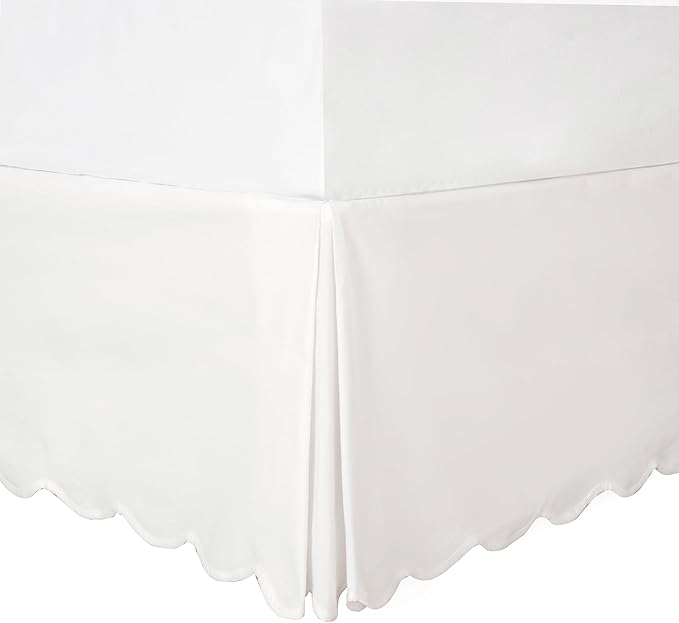 HIG Off-White Chic Full Bed Skirt - Easy Fit Scallop Edge Pleated Bedskirts, 14 Inch Drop Anti-Slip Dust Ruffle, Thick Fabric for Enhanced Privacy, Pre-Washed for Long-Lasting Use(N60022)