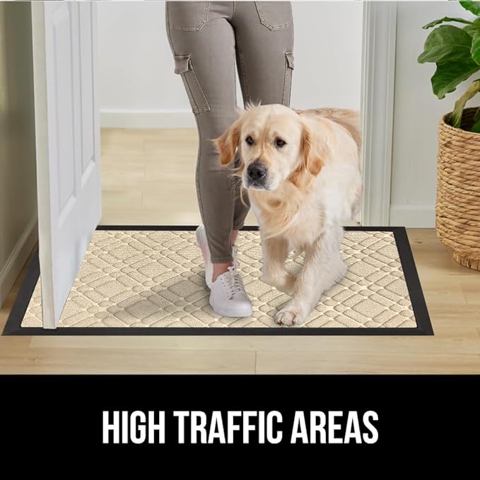 GORILLA GRIP 100% Waterproof All-Season WeatherMax Doormat US Designed Natural Rubber, Stain and Fade Resistant, Low Profile Indoor Outdoor Door Mats, Easy Clean Patio Mat, 17x29, Modern Latte