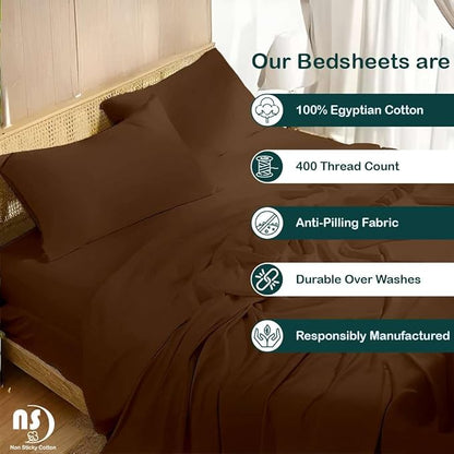 NON Sticky cotton Full Size Sleeper Sofa Sheets, 4 Piece Egyptian Cotton Bed Sheet Set for Sofa Bed, 6" Deep Pocket Fitted Sheet for Pull Out Couch Mattress, 54" x 75", Chocolate Solid