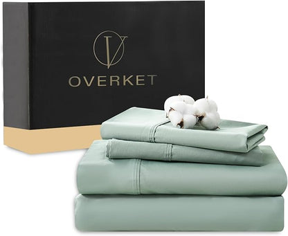 1000 Thread Count Egyptian Cotton Sheets Queen Size Set 4PCS Sateen Weave Soft Breathable 16-Inch Deep Pocket（Queen,Sage Green）