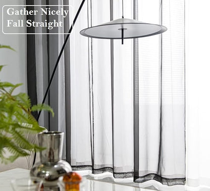 PI Sheer Curtains with Grommet,Airy Voile Textured,Modern Window Draperies for Living Room/Bedroom 2 Panels (W52 X L90, Black)