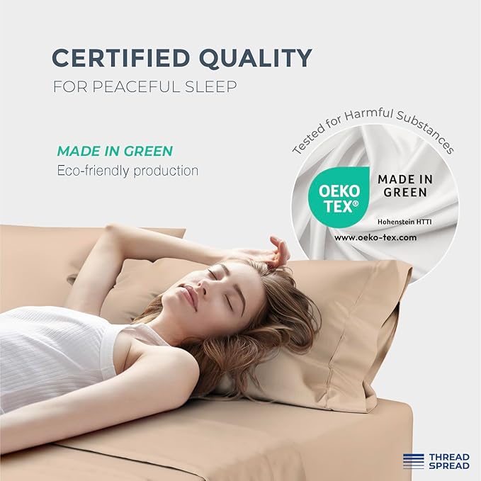 THREAD SPREAD Egyptian Cotton Sheets King Size - 1500 Thread Count 4 PC Sheet Set Egyptian Cotton, Luxury Sheet King Size, Silky Soft, Cooling Deep Pocket Sheets, Fits Upto 19" - Taupe