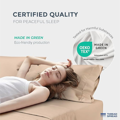 THREAD SPREAD Egyptian Cotton Sheets King Size - 1500 Thread Count 4 PC Sheet Set Egyptian Cotton, Luxury Sheet King Size, Silky Soft, Cooling Deep Pocket Sheets, Fits Upto 19" - Taupe