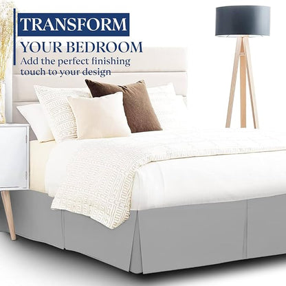 SKY BEDDINGS Luxury Pleated Twin Bed Skirt with Split Corners - 16 Inch Tailored Drop - Pleated Dust Ruffle - Wrinkle-Free 100% Microfiber - Easy Fit, Soft & Durable - Light Grey