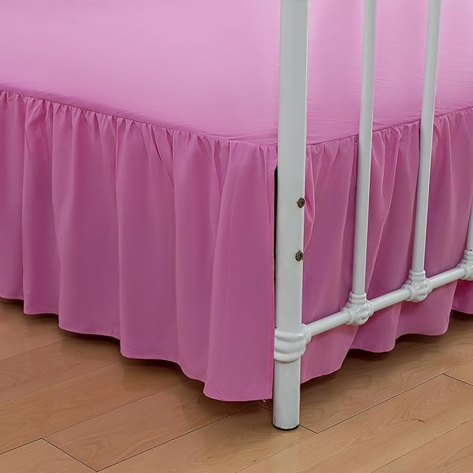 Bed Skirt Twin Size Ruffled Bed Skirt with Split Corners, 14 Inch Drop Dust Ruffle Bed Skirt with Platform, Twin,14 Inch Drop, Pink