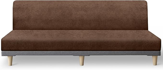 molasofa Leather Like Stretch Futon Slipcover Armless Futon Bed Sofa Cover Furniture Protector with Elastic Bottom, Soft and Washable Futon Cover for Sofa Bed Stay in Place（X Larger，Light Brown）