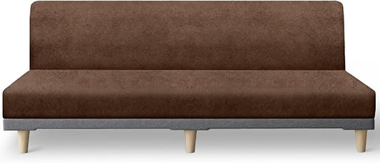 molasofa Leather Like Stretch Futon Slipcover Armless Futon Bed Sofa Cover Furniture Protector with Elastic Bottom, Soft and Washable Futon Cover for Sofa Bed Stay in Place（X Larger，Light Brown）