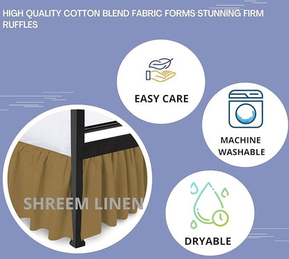 Shreem Linen Ruffled Bed Skirt with Split Corners, Gathered Style, 100% Microfiber, 28-Inch Drop, Dust Ruffle Bedskirt with Platform, Olympic Queen, Taupe