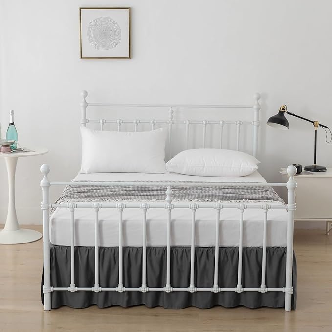 Bed Skirt Ruffled Bed Skirt with Split Corners, 18 Inch Drop Dust Ruffle Bed Skirt with Platform, Dark Grey,18" Full
