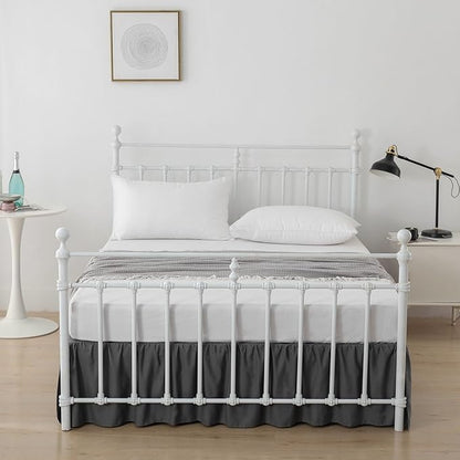 Bed Skirt Ruffled Bed Skirt with Split Corners, 18 Inch Drop Dust Ruffle Bed Skirt with Platform, Dark Grey,18" Full