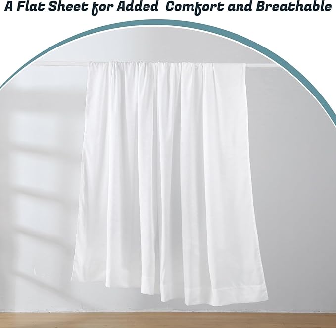 Queen Sheet Set for Air Mattress, 6 Piece Air Bed Sheets Set with 18-24 Inches Extra Deep Pocket, Soft & Breathable Inflatable Bed Sheet Set with Flat Sheet, Fitted Sheet and Pillowcases, White