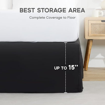 SONIVE Twin Bed Skirt,15" Drop Pleated Dust Ruffle,Classic Tailored Easy Fit Brushed Microfiber Skirts Hotel Quality Shrinkage & Fade Resistant Black