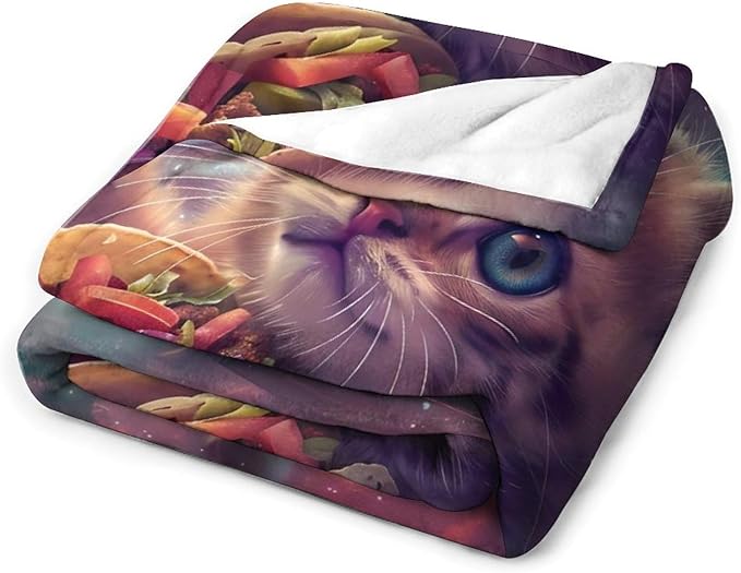 Funny Cat Print Blanket Taco Cute Kitty Animal Galaxy Throw Blankets Gifts for Couch Sofa Stuff Decor Soft Cozy Plush Flannel Bedding for Lover Men Women 50"x60"