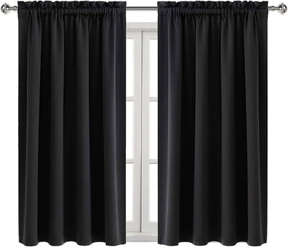 DWCN Blackout Curtains Room Darkening Thermal Insulated Bedroom Curtains Window Curtain Panels, 52 x 45 inches Long, Set of 2 Black Rod Pocket Drapes
