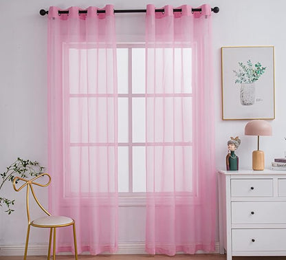 PI Sheer Curtains with Grommet,Polyester Voile Textured,Light Filter Window Draperies for Kids Room/Porch 2 Panels (W52 X L90, Bright Pink)