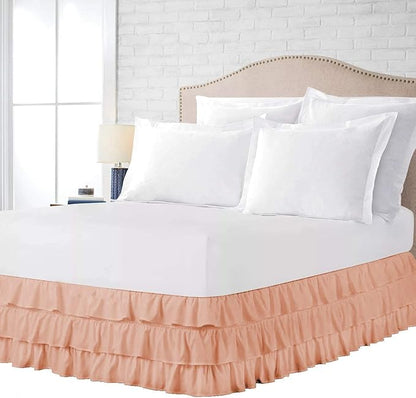Multi-Ruffle Bed Skirt, Soft Multi Elastic Dust Ruffles with Wrap Around Bed Skirt Easy Fit with 18 Inch Drop 100% Cotton 800 Thread Count (Full XL, Peach)