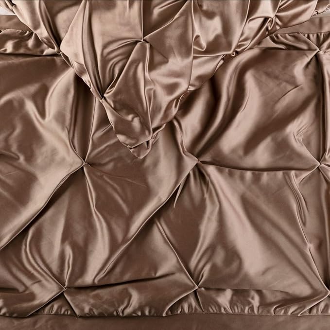 The HomeCentric Beige Bed Runner, Twin Size 53"x18" Decorative Bed Runner with 2 Matching Pillow Cover, Beige Satin Bed Scarf in Pintucks - Satin Ballet Swirl