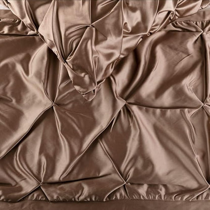 The HomeCentric Beige Bed Runner, King Size 90"x18" Decorative Bed Runner with 2 Matching Pillow Cover, Beige Satin Bed Scarf in Pintucks - Satin Ballet Swirl