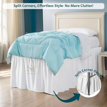 Shreem Linen Dorm Room Bed Skirt Twin XL 32 Inch Drop, 100% Microfiber Extra Long Bedskirt, White