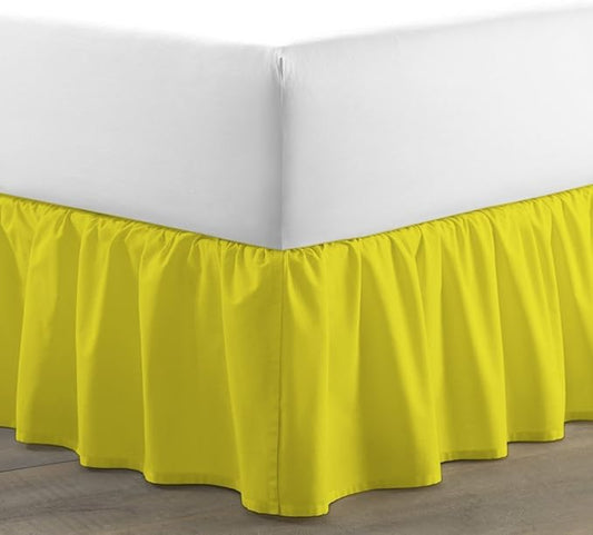 Ruffled Bed Skirt (King, Yellow) 18 Inch Drop Dust Ruffle with Platform, 100% Cotton 600 Thread Count Fabric, Gathered Styling, Available in All Bed Sizes and 23 Colors - Bedskirt