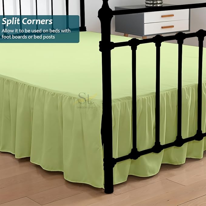 Shreem Linen Ruffled Bed Skirt with Split Corners, Gathered Style, 100% Microfiber, 21-Inch Drop, Dust Ruffle Bedskirt with Platform, Full-XL, Sage