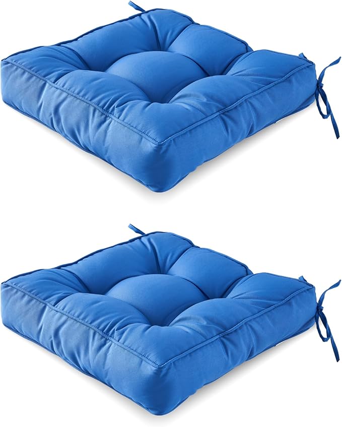 ARTPLAN Outdoor Seat Cushion,Square Thick Tufted Pure Chair Cushion for Patio Wicker Chair with Tie,Set of 2,19"x19"x5"，Navy Blue