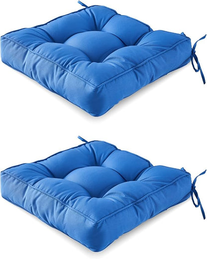ARTPLAN Outdoor Seat Cushion,Square Thick Tufted Pure Chair Cushion for Patio Wicker Chair with Tie,Set of 2,19"x19"x5"，Navy Blue