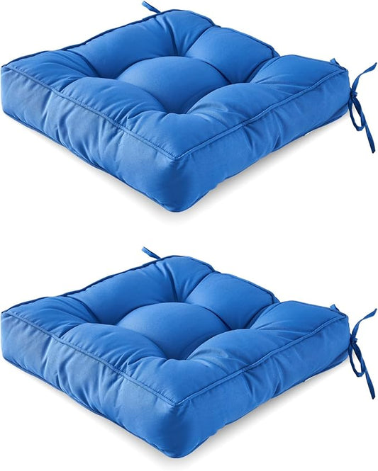 ARTPLAN Outdoor Seat Cushion,Square Thick Tufted Pure Chair Cushion for Patio Wicker Chair with Tie,Set of 2,19"x19"x5"，Navy Blue