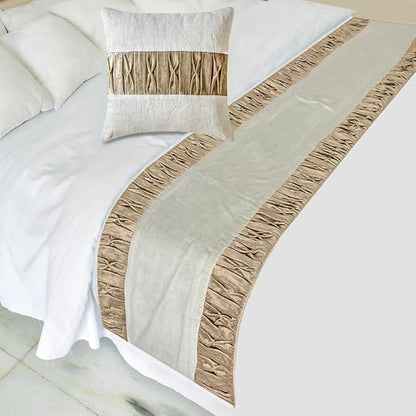 The HomeCentric King/Queen/Twin Brown Luxury Queen 74"x18" Bed Runner with One Pillow Cover, Patchwork, Pintucks Bed Scarf on Velvet Fabric - Cascade Pleats