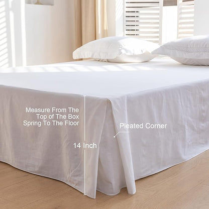 BISELINA French Linen Bed Skirt with Pleated Corner 14-Inch Tailored Drop Natural Flax Cotton Blend Basic Dust Ruffle Soft Cozy Farmhouse Bedding (14" Queen, Basic White)