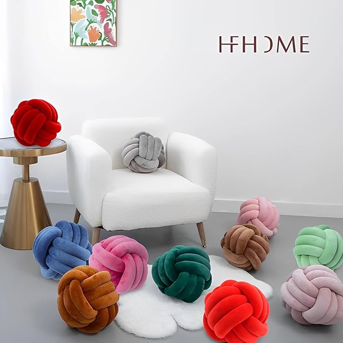 Knot Ball Pillows, Round Throw Pillow Cushion Home Decoration Soft Plush Pillow, Throw Knotted Ball Pillow Handmade Children Room Decoration Round Plush Toy Pillow (Leather Pink,8.5"/22cm)