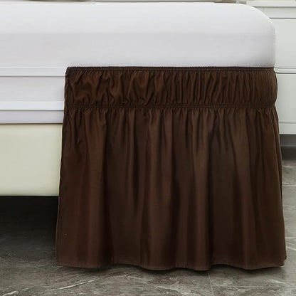 MEILA Bed Skirt Three Fabric Sides Elastic Wrap Around Dust Ruffled Solid Bed Skirts Easy On/Easy Off 16 Inch Tailored Drop, Chocolate, Twin/Full