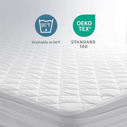 YATAS BEDDING Perle Quilted Fitted Mattress Protector, Machine Washable and Easy Care, Superior Protection and Comfort,100% Cotton Breathable top, (California King) - 71"x85" - 14" Deep Pocket