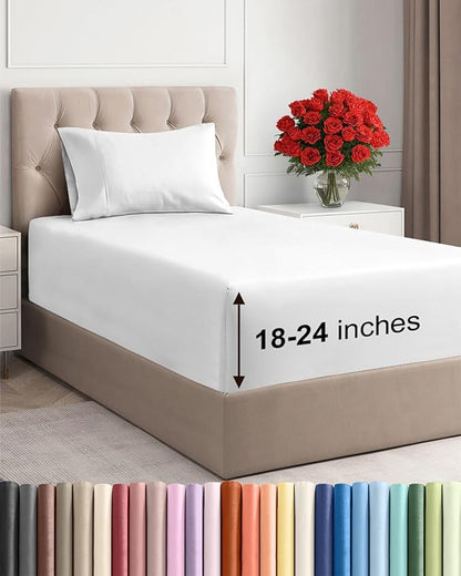 Extra Deep Pocket Twin Sheets - 3 Piece Breathable & Cooling Bed Sheets - Hotel Luxury Bed Sheet Set - Soft, Wrinkle Free & Comfy - Easily Fits Extra Deep Mattresses - Deep Pocket White Sheets Set
