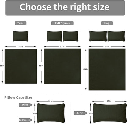 Easy-Going Full/Queen Size Reversible Quilt Set with 1 Quilt and 2 Pillow Shams, Soft Bed Quilt Cover, Water Resistant Lightweight Microfiber Bedspread, Stain Resistant, Olive Leaf-Army Green/Beige