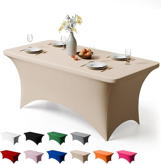 Trlyc 1 Pack 4FT Spandex Table Cloth - 48 x 30 Inch Rectangular Stretch Tablecloth, Wrinkle Resistant Scretch Table Cover for Wedding, Party, Banquet, Picnic, Outdoor Decoration (1Pcs,Champagne)