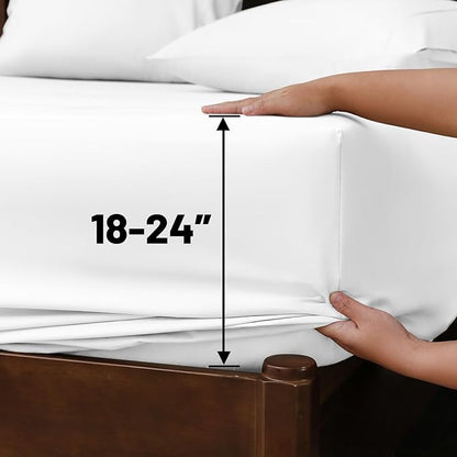 Extra Deep Pocket King Sheets 18-24 Inch 1000 Thread Count 100% Egyptian Cotton Sateen Weave Soft Breathable 4 Pieces（King，White）