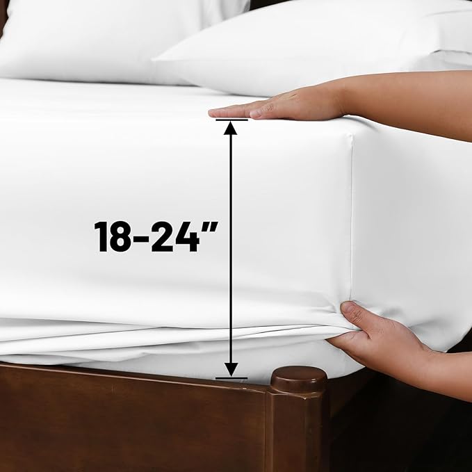 Extra Deep Pocket Queen Sheets 18-24 Inch 100% Egyptian Cotton 1000 Thread Count Sateen Weave Soft Breathable 4 Pieces（Queen,White）