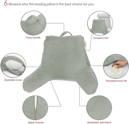 Nestl Reading Pillow for Kids & Teens with Shredded Memory Foam, Backrest Pillows for Reading, Watching, and Gaming, Use on The Couch, Bed, or Floor, Adjustable Support with Washable Cover Sage Green