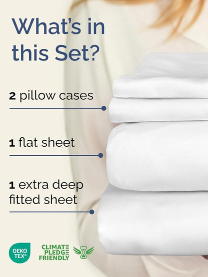 Extra Deep Pocket Queen Sheet Set - 4 Piece Breathable & Cooling Bed Sheets - Hotel Luxury Sheet Set - Ultra Soft, Wrinkle Free & Comfy - Easily Fits Extra Deep Mattresses - Deep Pocket White Sheets