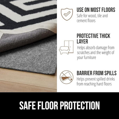 GORILLA GRIP Felt and Natural Rubber Stay in Place Slip Resistant Rug Pad, 1/4in Thick, 2x3 FT Protective Padding Under Area Rugs, Cushioned Gripper Pads, Carpet Runners, Hardwood Floors Protection